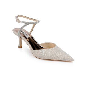 Badgley Mischka‎ Silver Satin Rhinestone Strap Heels – Women’s Size 7
